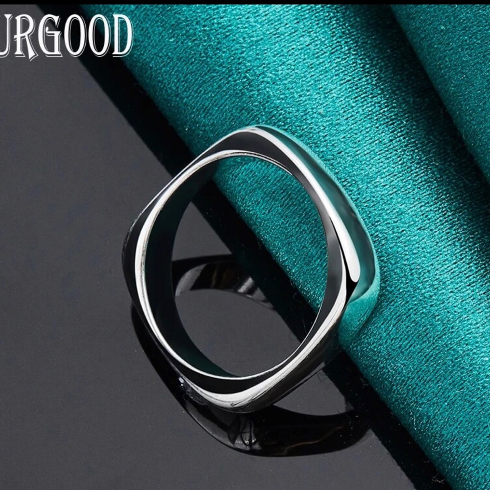 925 Sterling Silver Smooth Square Ring For Women Man Party Engagement Wedding. - Picture 2 of 8